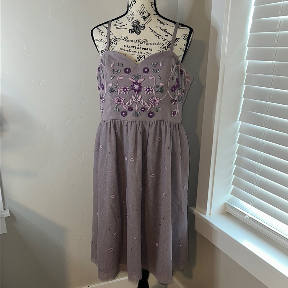 ModCloth Lavender Purple Embroidered Midi Dress